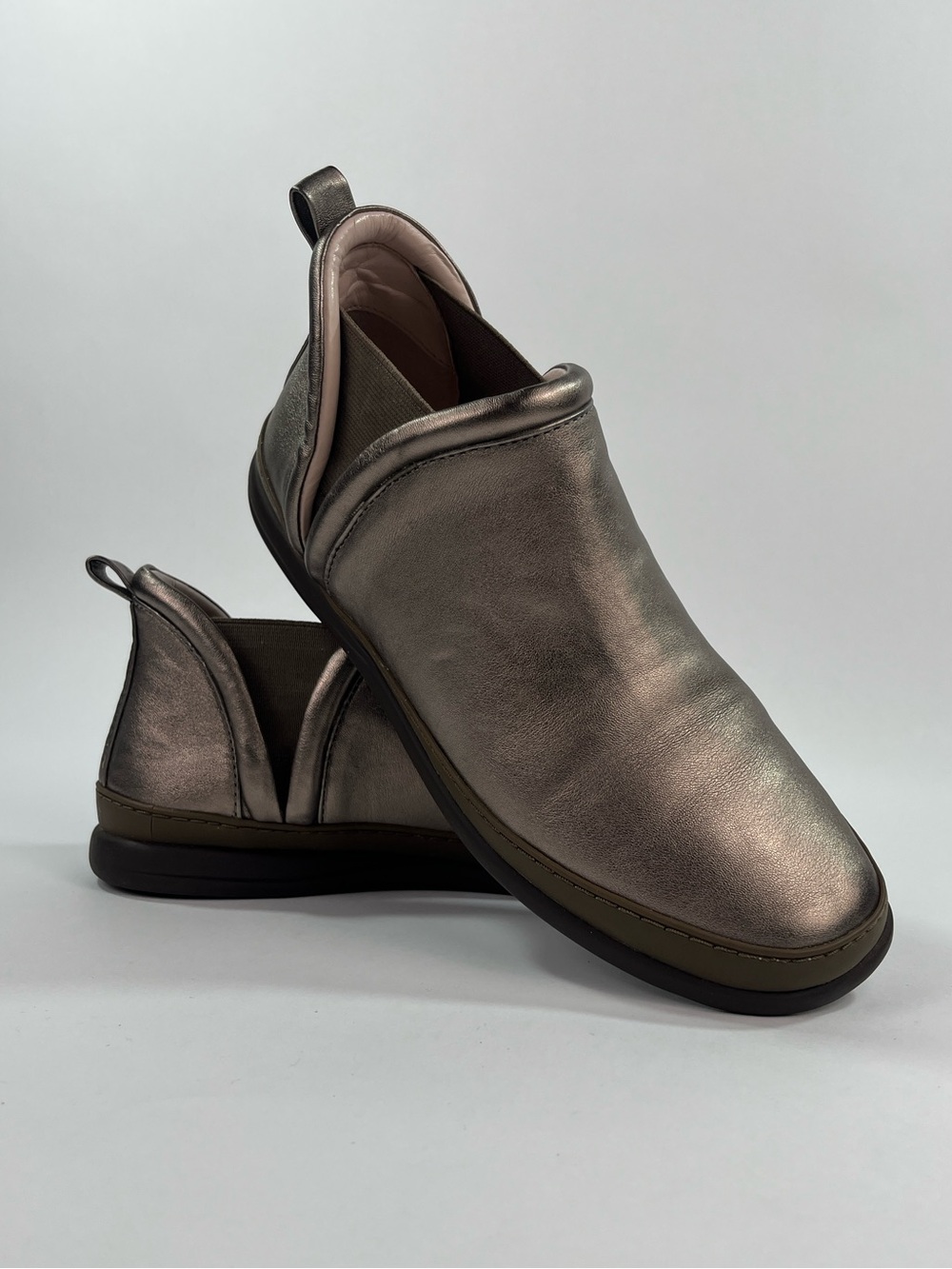 Taryn Rose Slip-On Ankle Booties in Metallic Pewter